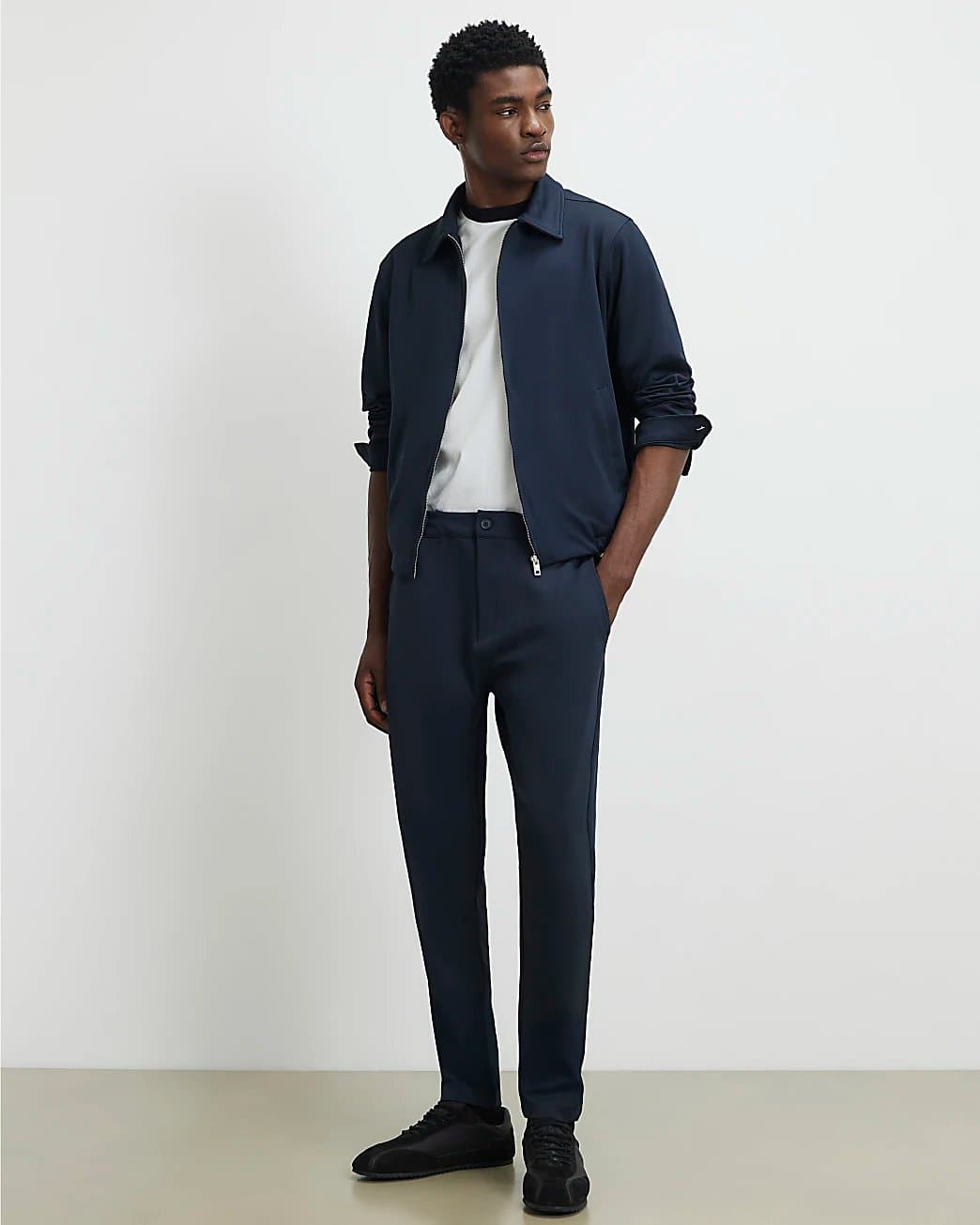 River Island Mens River Island Navy Slim Fit Fixed Waist Cotton Joggers