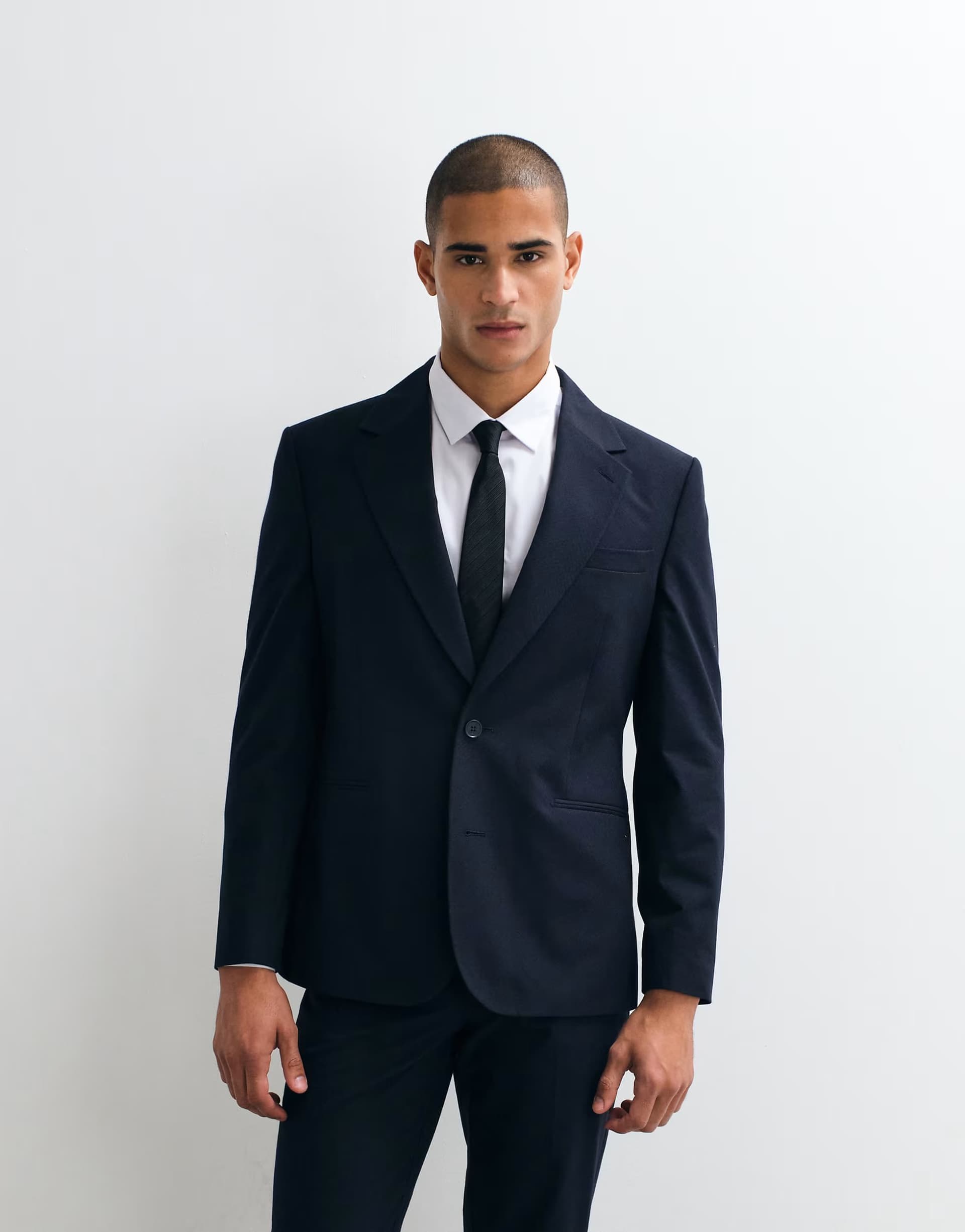 ASOS ASOS DESIGN slim suit jacket in navy chevron jacquard