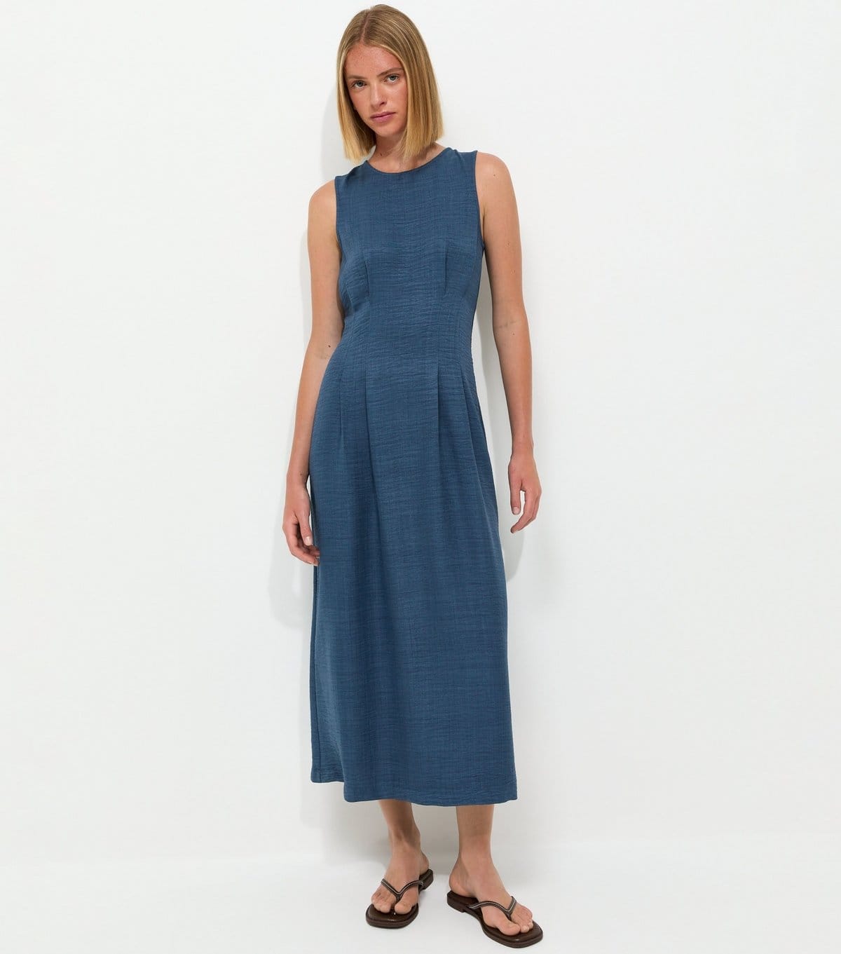 New Look Blue Crepe Sleeveless Column Midi Dress