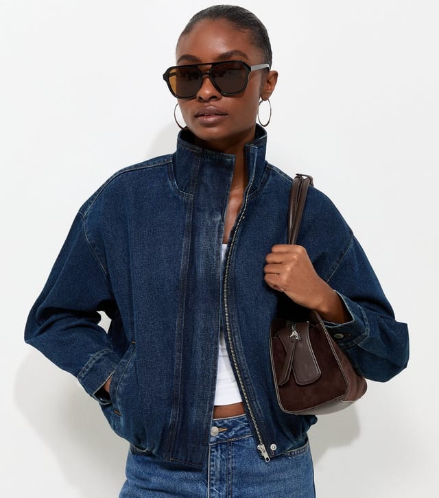 New Look Women's Blue Cotton Funnel Neck Denim Jacket New Look - 3