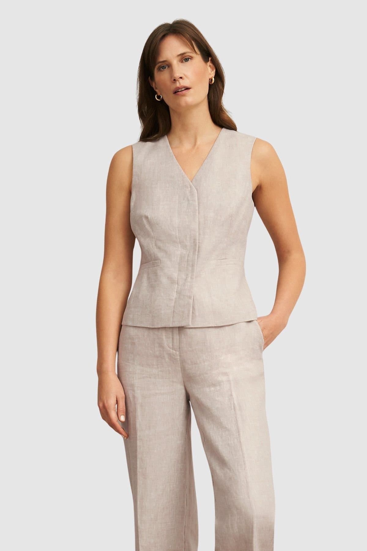 Hobbs London Hobbs London Women's Alessia Linen Waistcoat in Light Beige