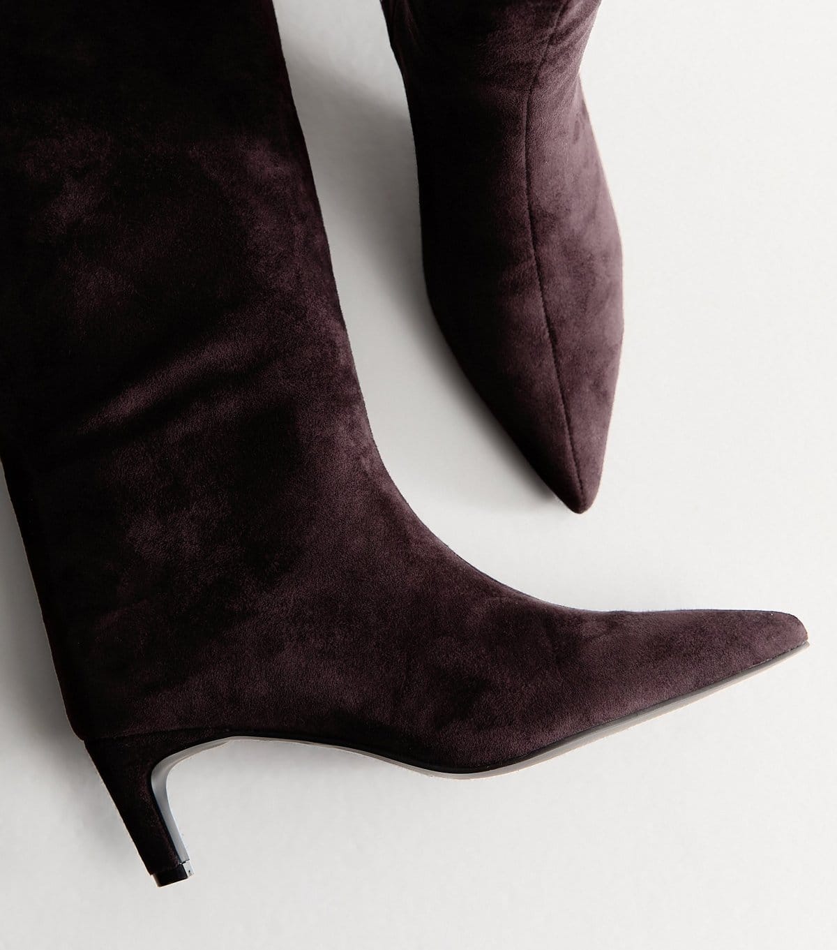 New Look Women's Dark Burgundy Faux Suede Kitten Heel Knee High Boots Vegan New Look - 4