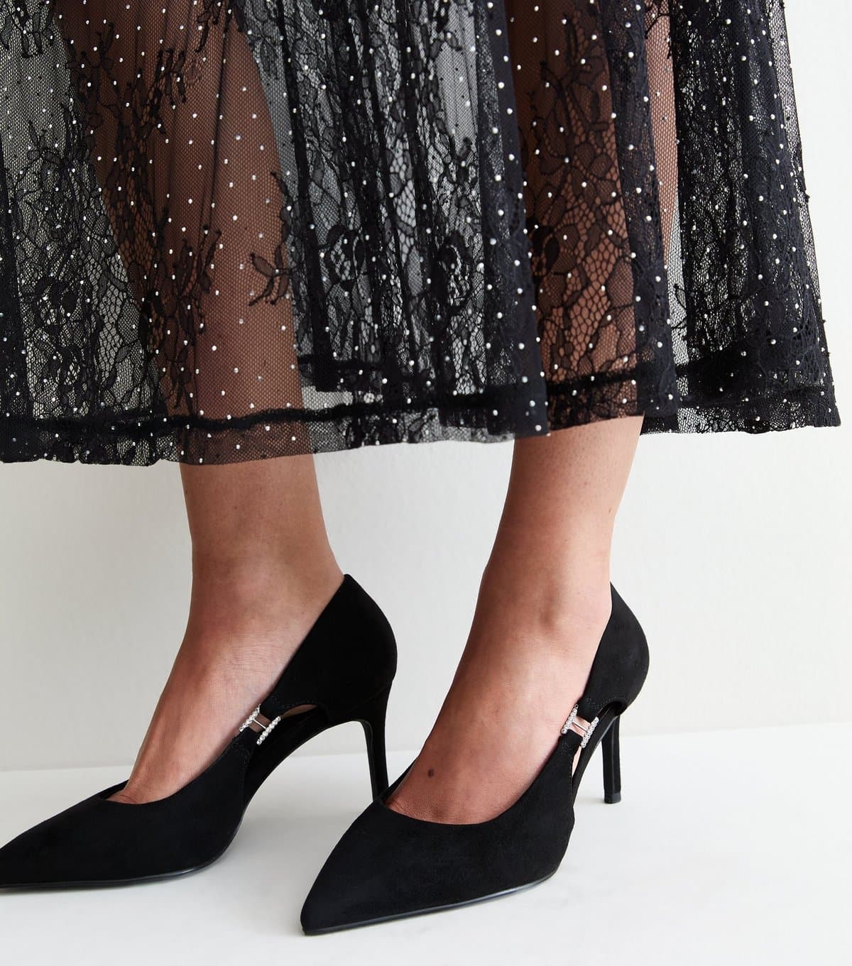 New Look Women's Extra Wide Fit Black Cut Out Diamante Court Stiletto Heels Vegan New Look