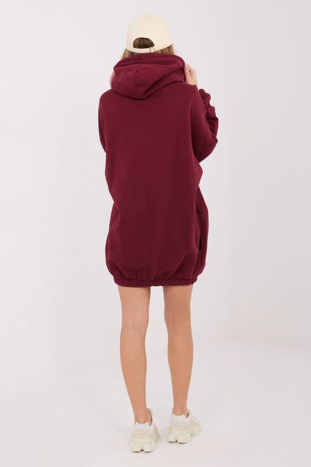 Love Lace Love Lace Women's Oversize Cotton Sweatshirt Dress with Hood in Red - 2