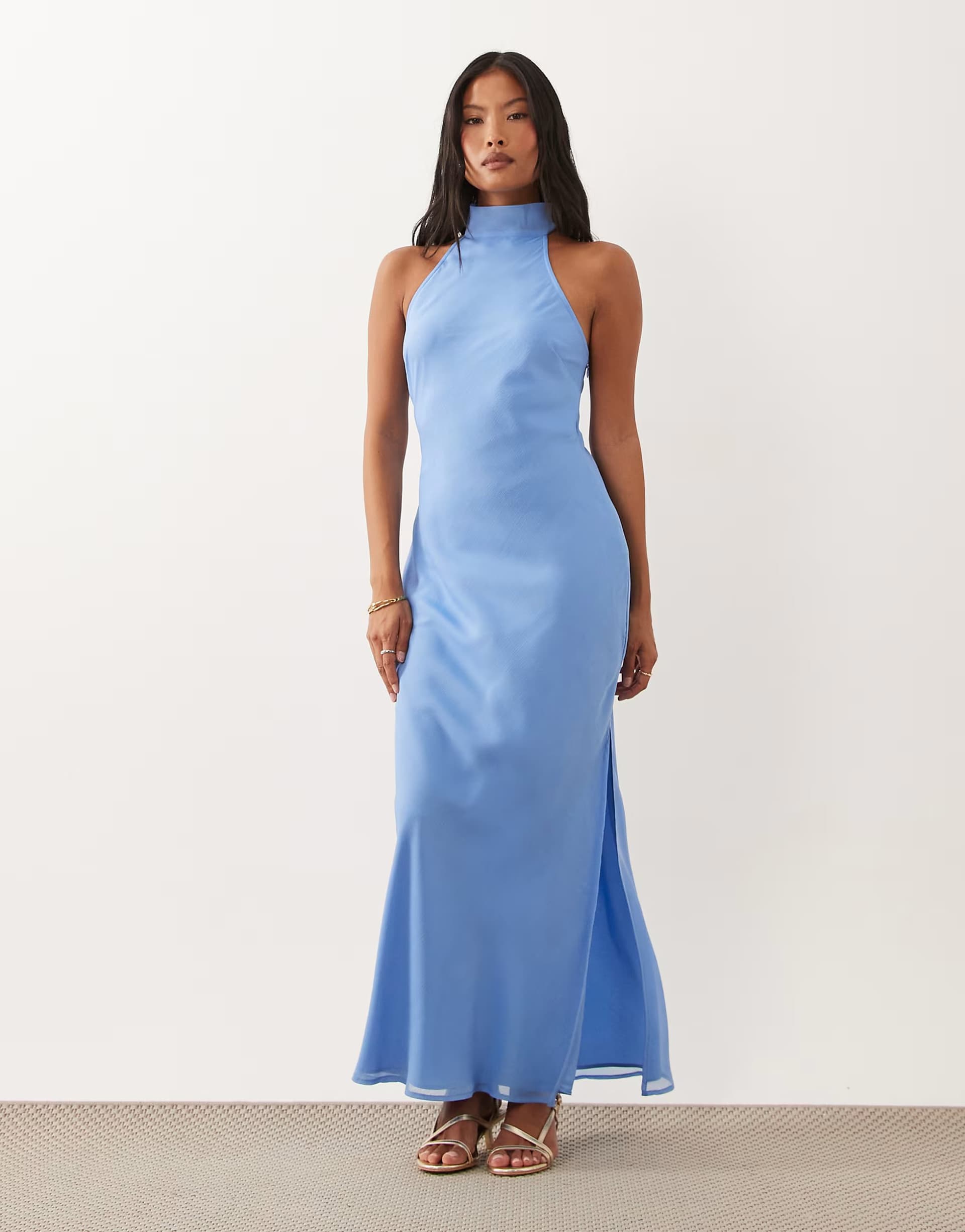ASOS ASOS DESIGN Petite chiffon high neck midi dress in light blue