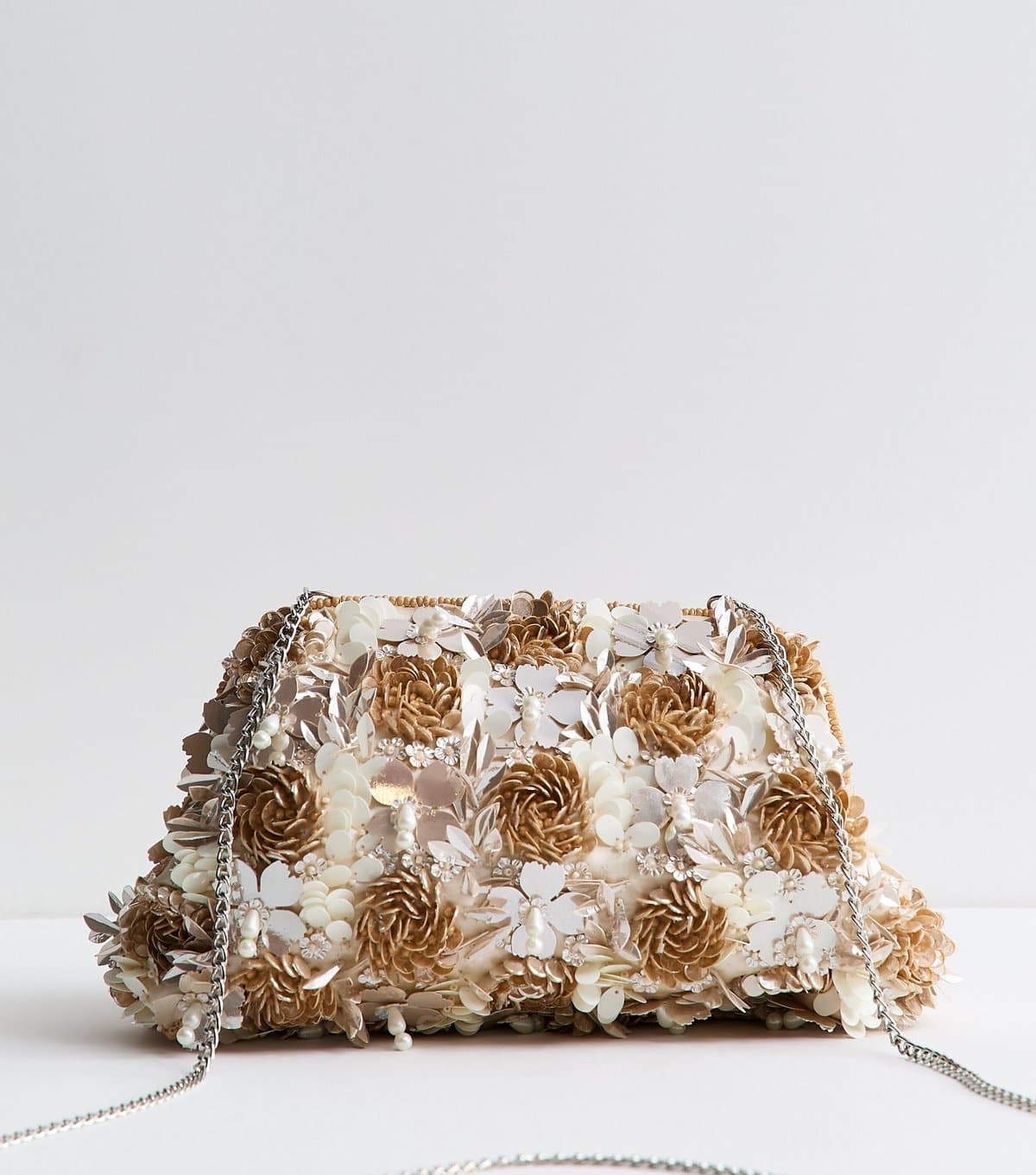 New Look Brown Bead and Sequin Flower Shoulder Bag New Look
