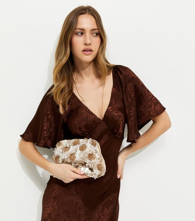 New Look Brown Bead and Sequin Flower Shoulder Bag New Look - 2