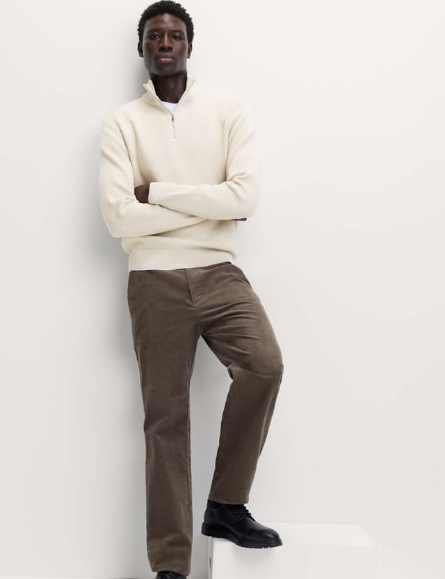 Marks & Spencer M&S Cotton Blend Ribbed Half Zip Jumper Ecru - 2