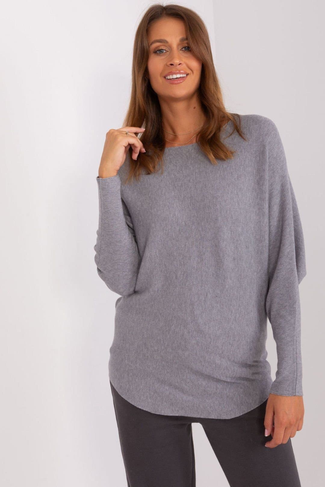 Love Lace Love Lace Women's Viscose Batwing Sleeve Sweater in Grey