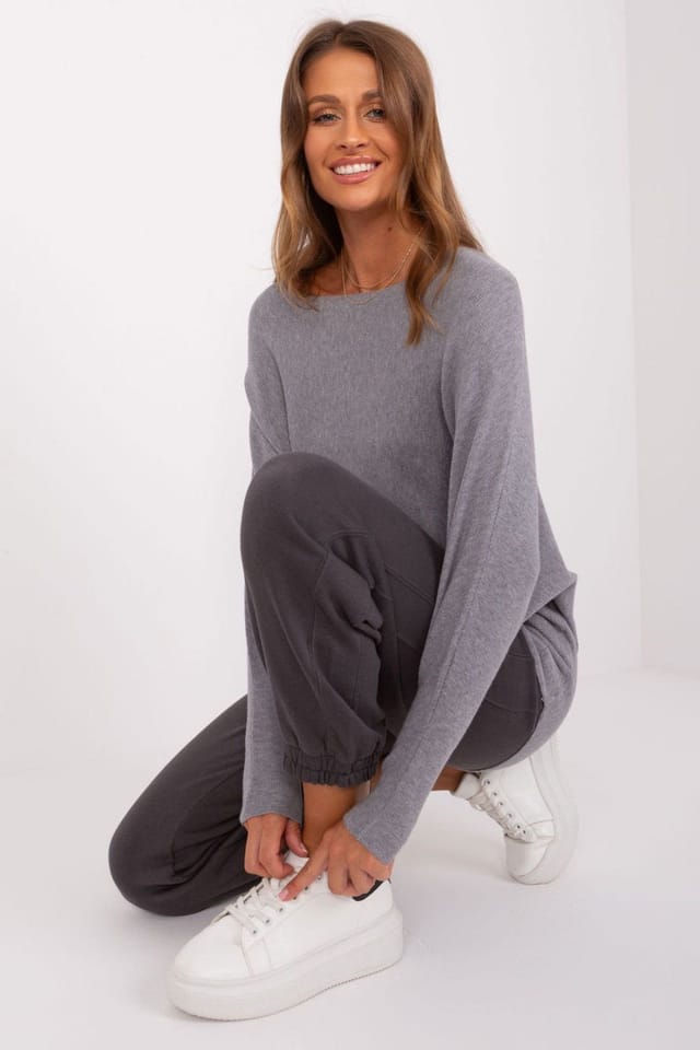 Love Lace Love Lace Women's Viscose Batwing Sleeve Sweater in Grey - 2