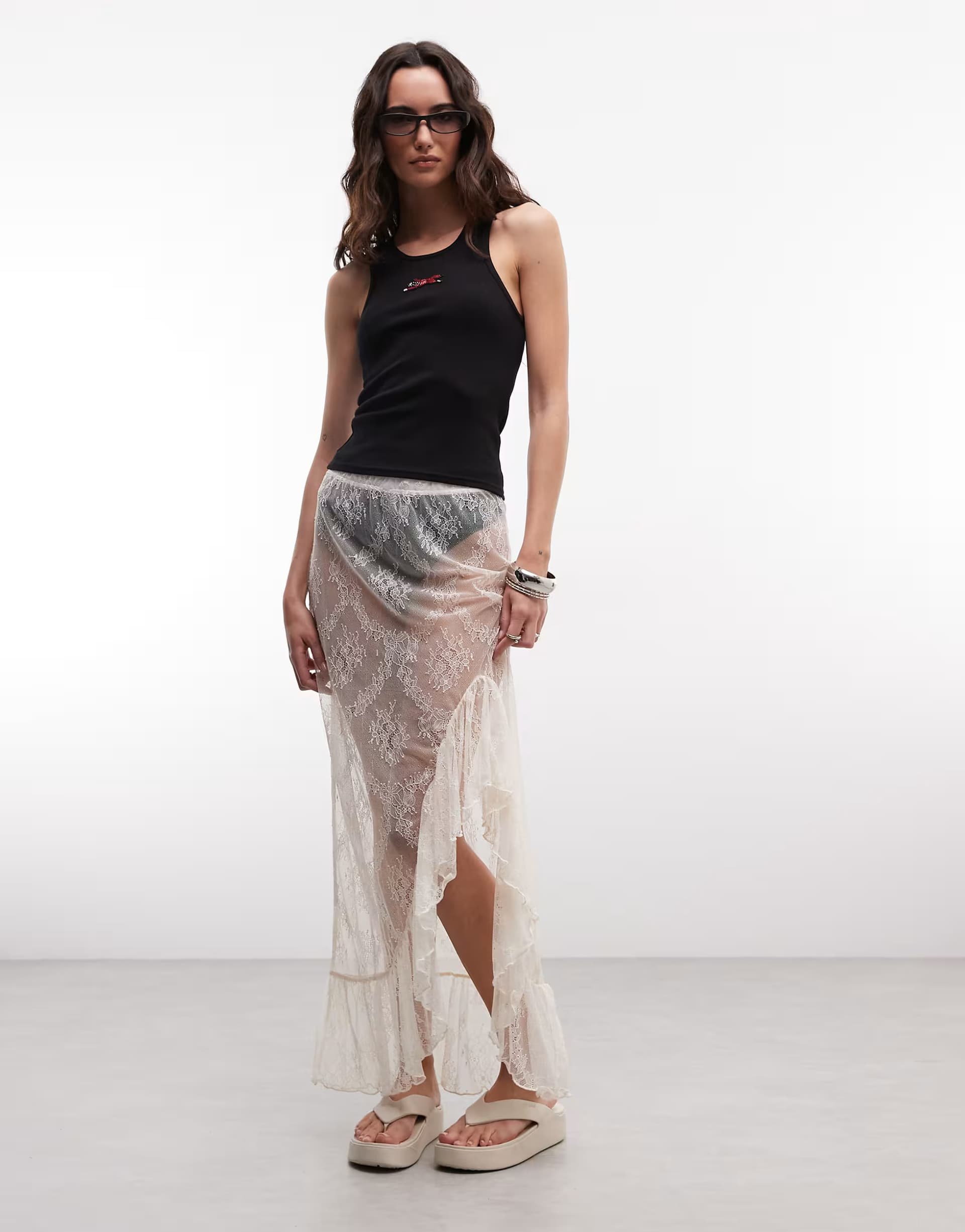 ASOS Noisy May tiered lace midaxi skirt in white