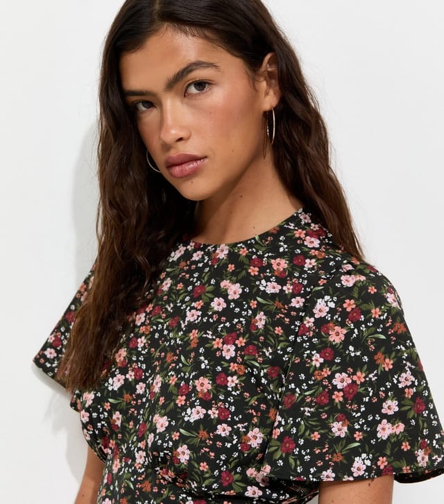 New Look Women's Black Ditsy Floral Flutter Sleeve Mini Dres New Look - 2