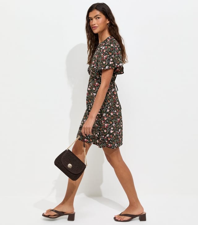 New Look Women's Black Ditsy Floral Flutter Sleeve Mini Dres New Look - 3