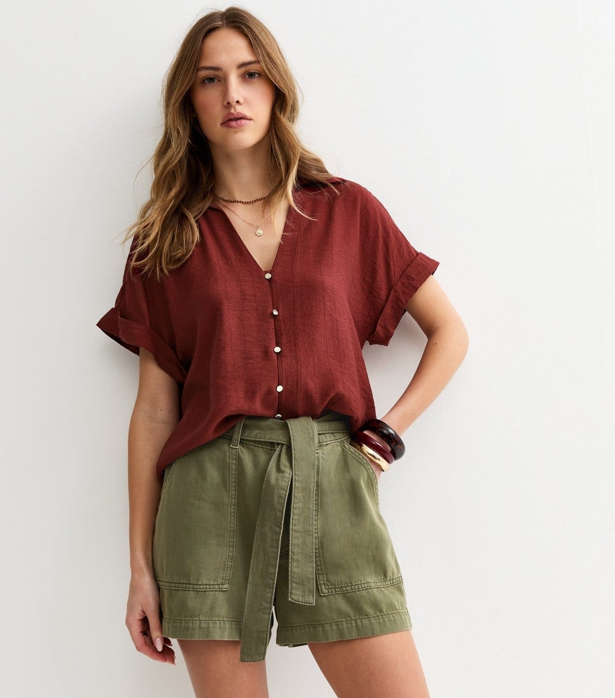Women's Dark Khaki Cotton Twill Cargo Shorts New Look