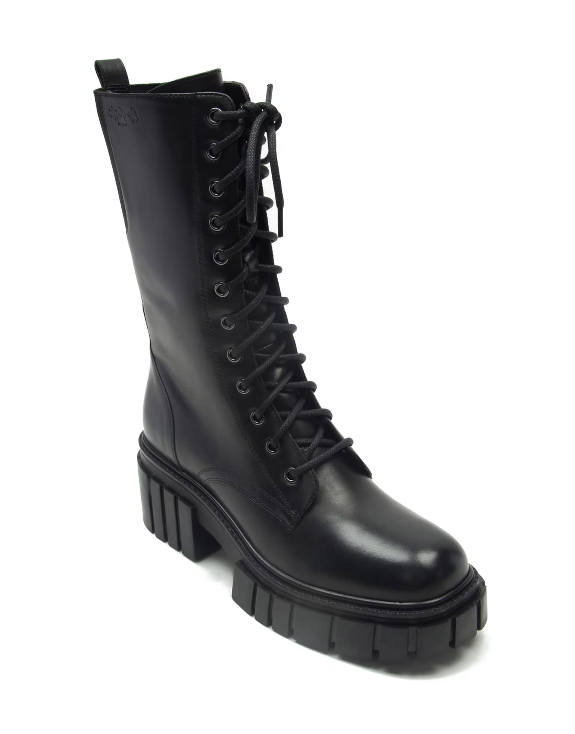 ASOS OFF THE HOOK CANNON leather lace up high knee boots in black 