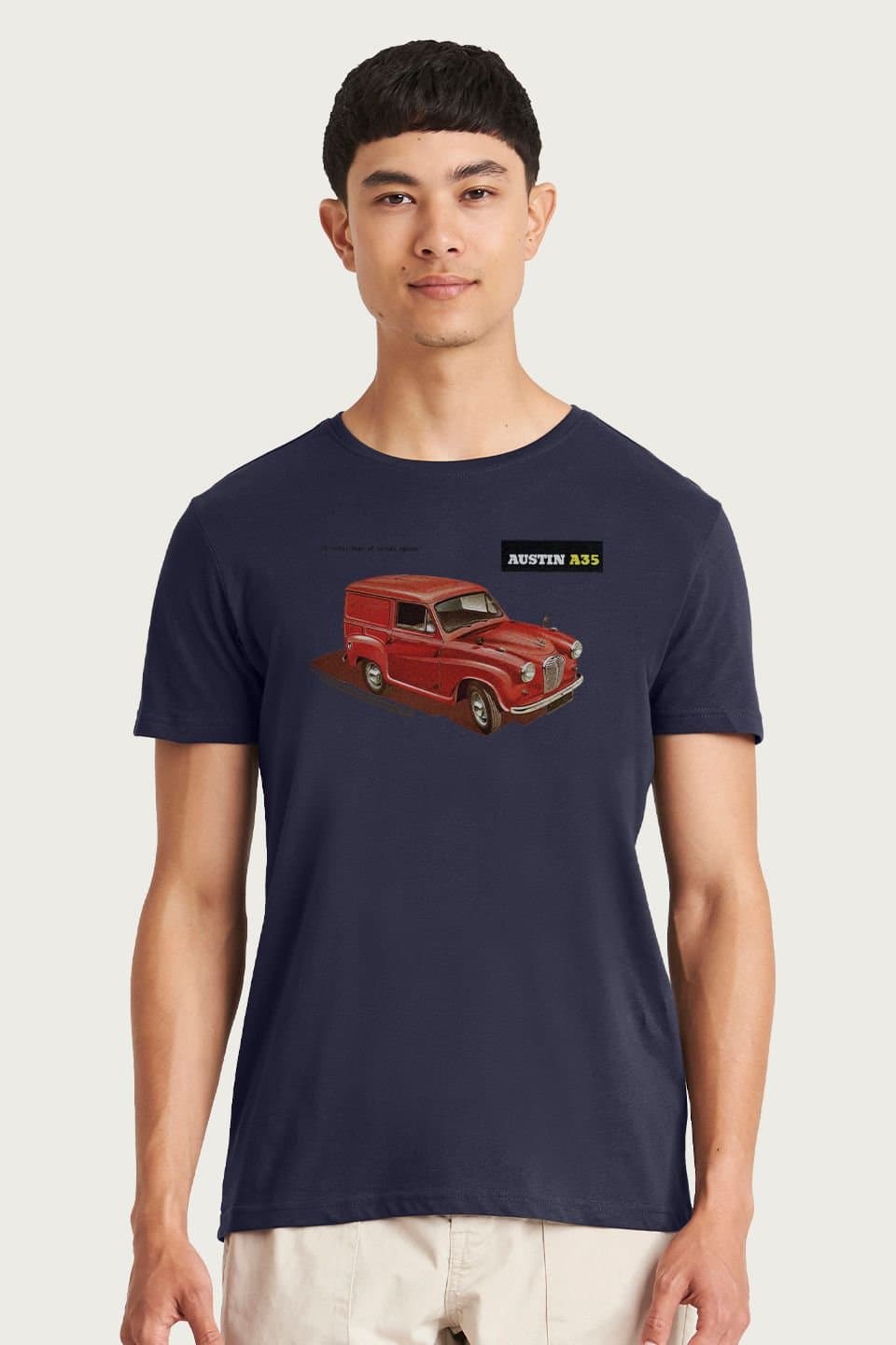 Austin Austin Men's A35 Retro Ad British Motor Heritage T-Shirt in Navy