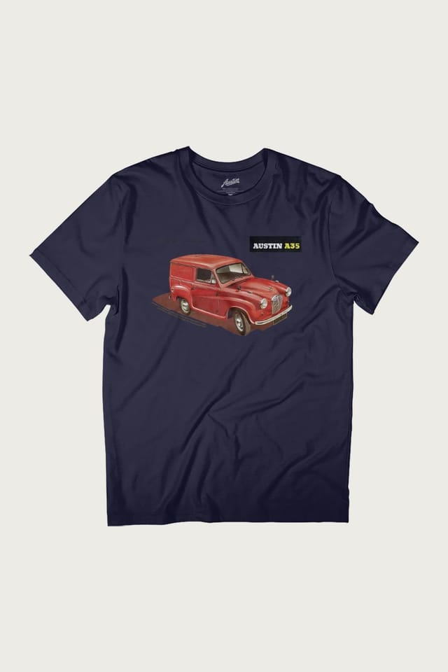 Austin Austin Men's A35 Retro Ad British Motor Heritage T-Shirt in Navy - 2
