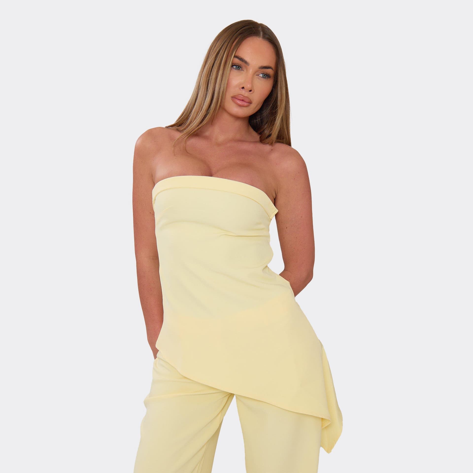 EGO Bandeau Asymmetric Hem Top In Lemon, Women's Size UK 6