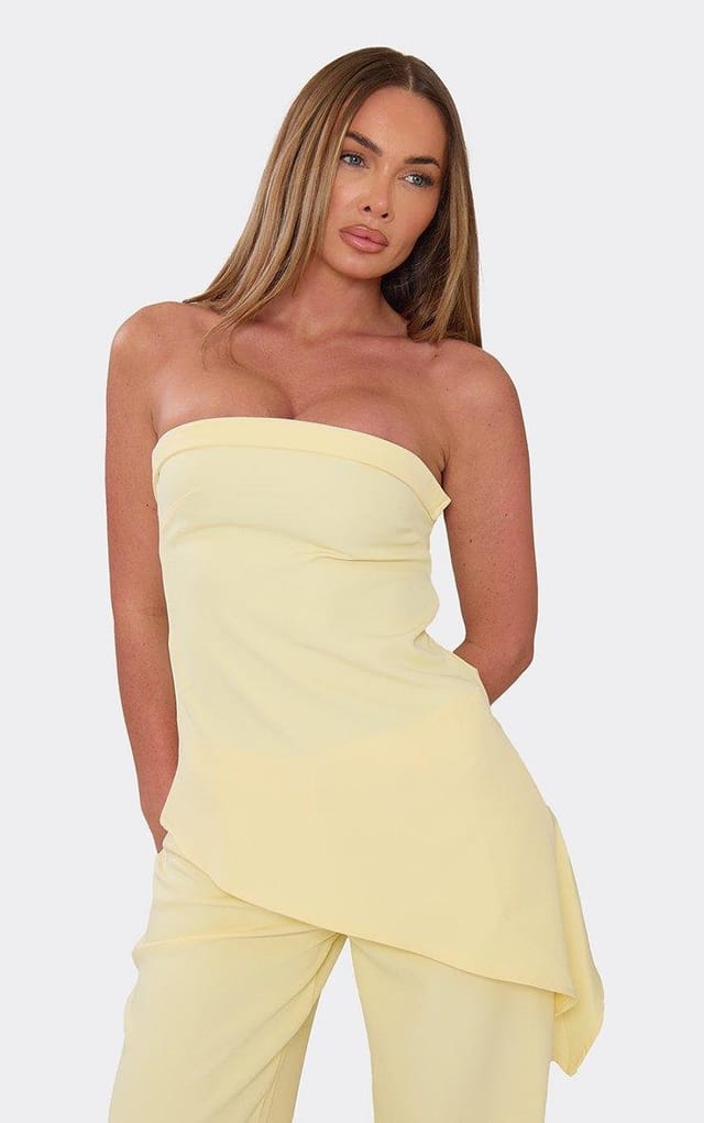 EGO Bandeau Asymmetric Hem Top In Lemon, Women's Size UK 6 - 2