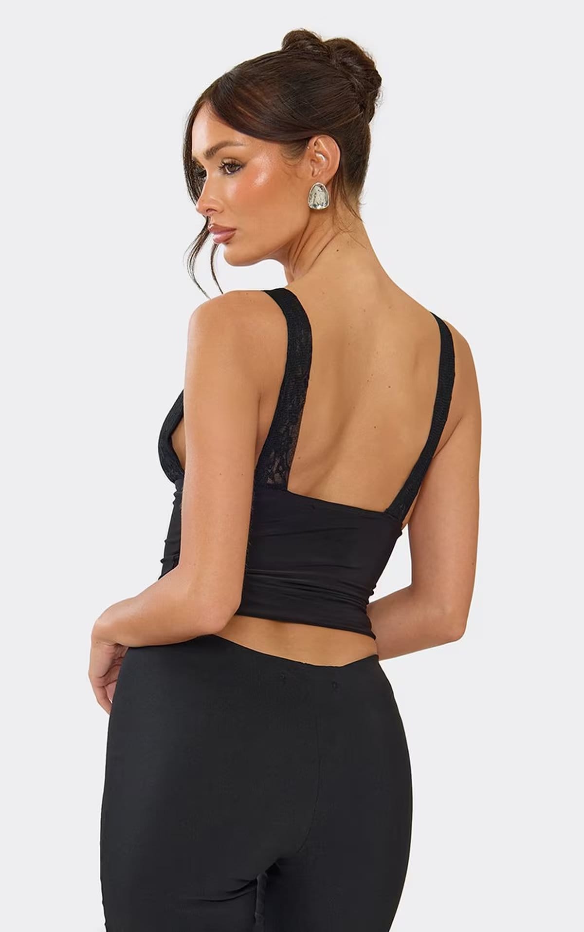 EGO Sleeveless Lace Cup Detail Vest Top In Black, Women's Size UK 6 - 1
