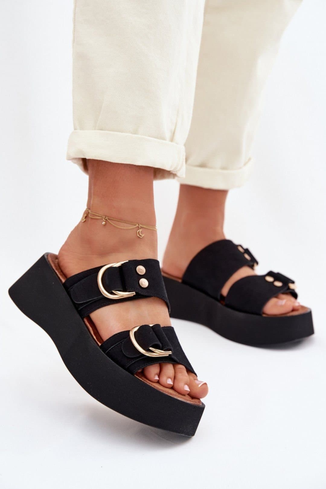 Love Lace Love Lace Black Suede Platform Sandals