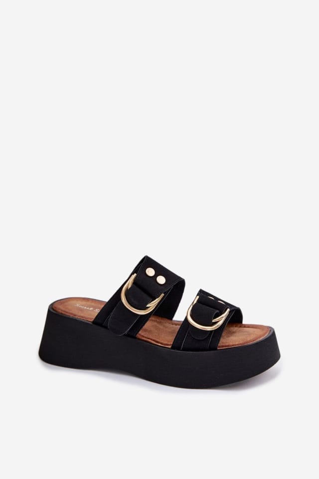 Love Lace Love Lace Women's Platform Sandals Chunky Heel Slip On Open Toe Summer Sandals in Black - 2