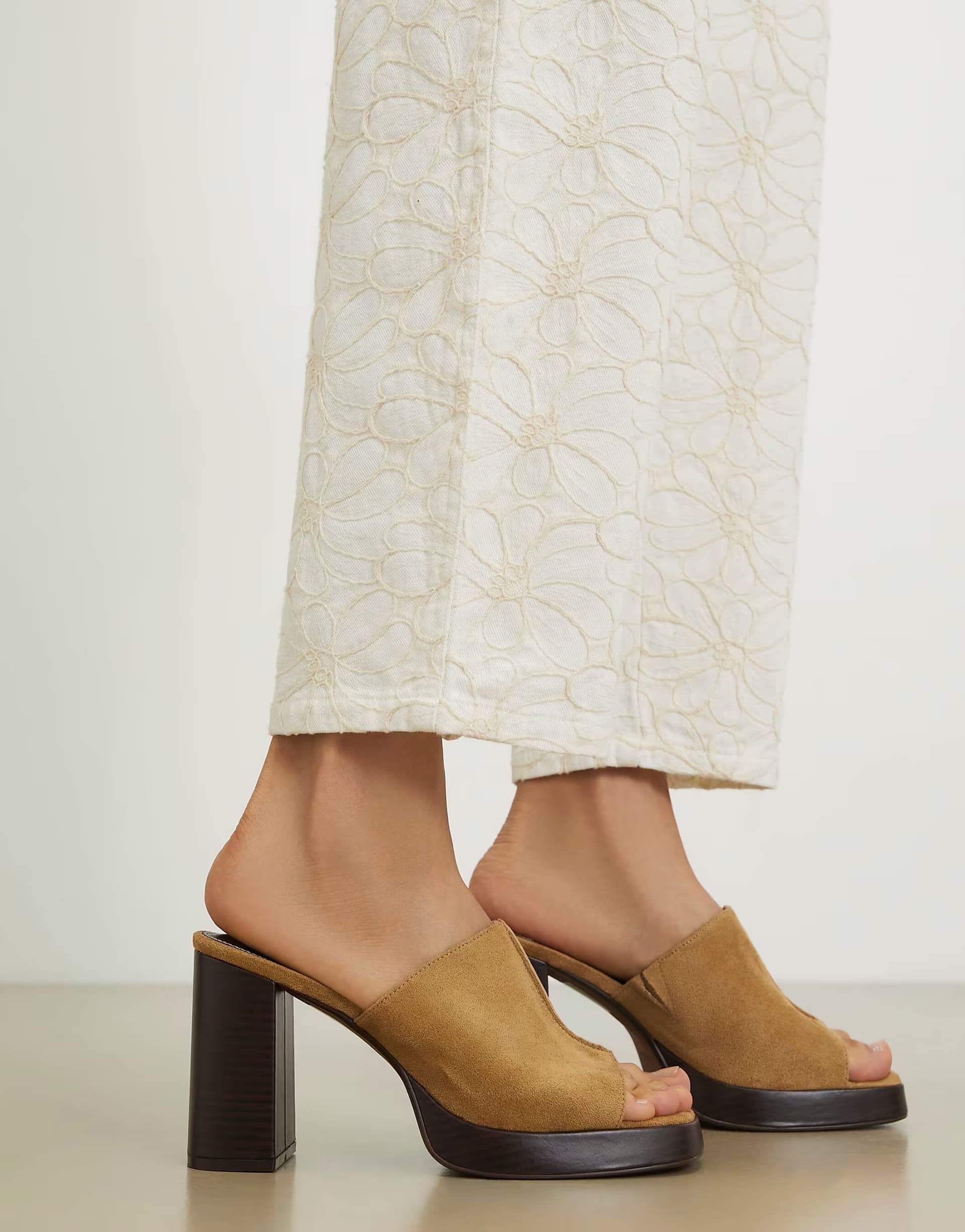 ASOS River Island Beige Faux Suede Heeled Mule Sandals