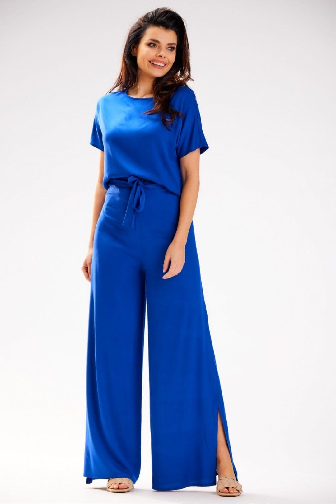 Love Lace Blue Viscose Wide-Leg Pants