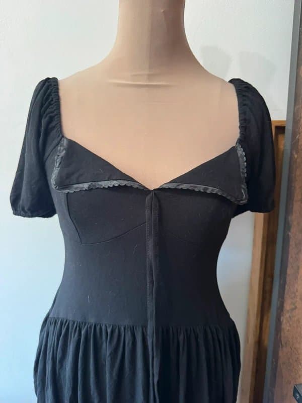 ASOS Design puff sleeve mini tea dress in black minimalist empire drop waist size 10 elegant feminine prairie