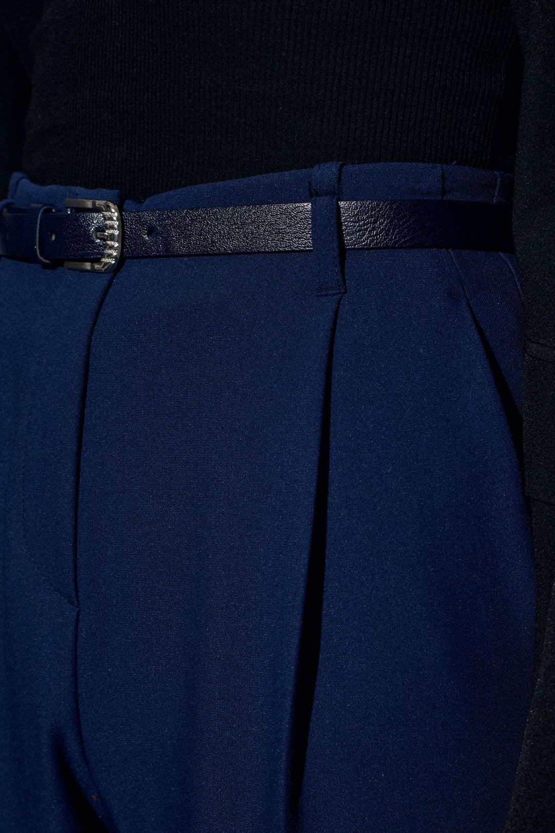 Dilvin Dilvin Women's Belted Straight-leg Trousers in Navy - 4