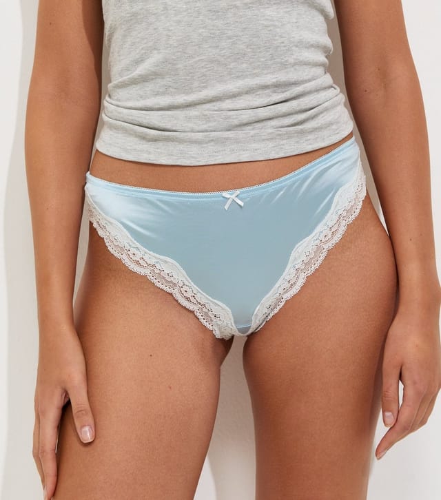 New Look Women's Light Blue Satin Look Micro Lace Thong New Look - 2