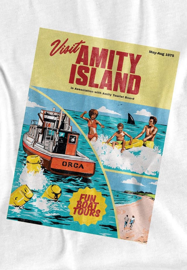Universal Universal Men's Jaws Visit Amity Travel Poster T-Shirt, White - 3