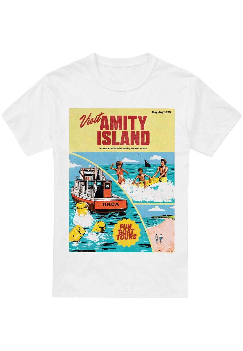 Universal Universal Men's Jaws Visit Amity Travel Poster T-Shirt, White - 4