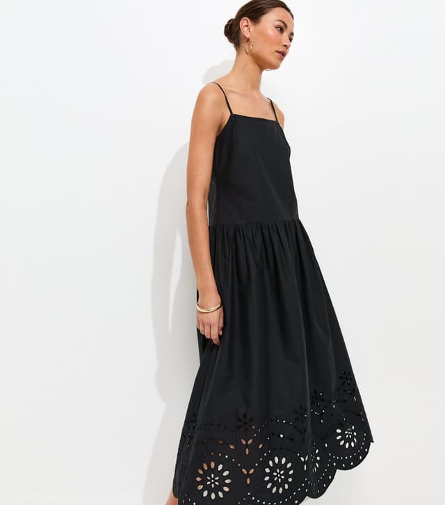 New Look Women's Black Broderie Anglaise Hem Cami Midi Dress New Look - 3