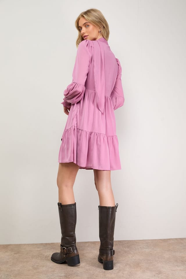 Oasis Oasis Women's Ruched Bow Tie Mini Dress With Stud Trim in Rose - 3