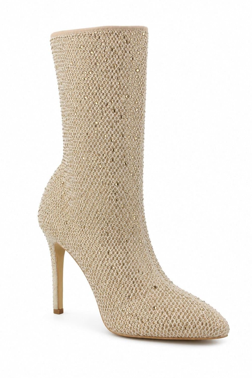 Anne Michelle Anne Michelle Women's Diamante Stiletto Heel Sock Boots in Light Beige