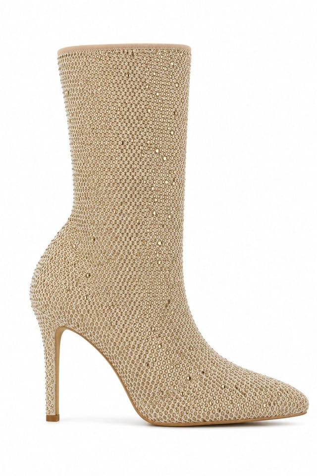 Anne Michelle Anne Michelle Women's Diamante Stiletto Heel Sock Boots in Light Beige - 2