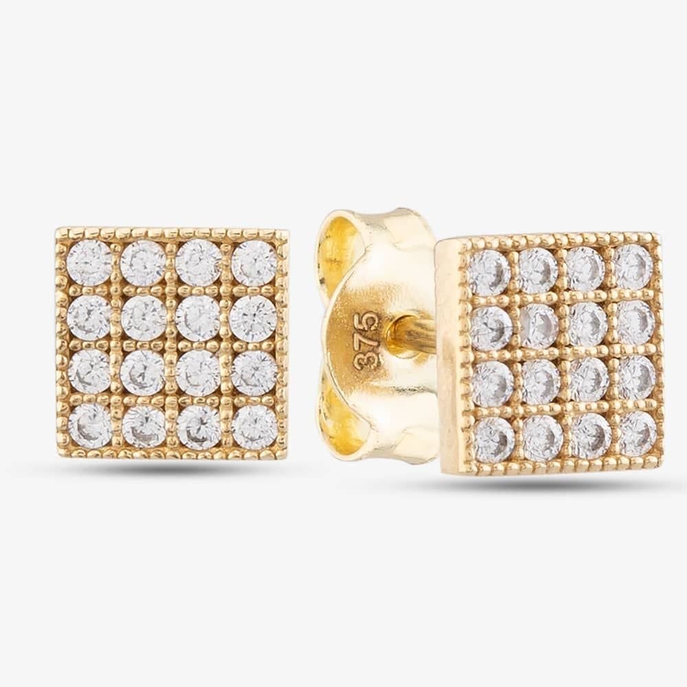 T.H.Baker T.H.Baker Women's 9ct Yellow Gold Cubic Zirconia Square Stud Earrings E1639Y