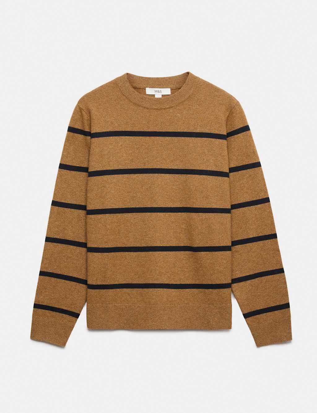 Marks & Spencer M&S Air-Yarn Striped Crew Neck Jumper Caramel Mix