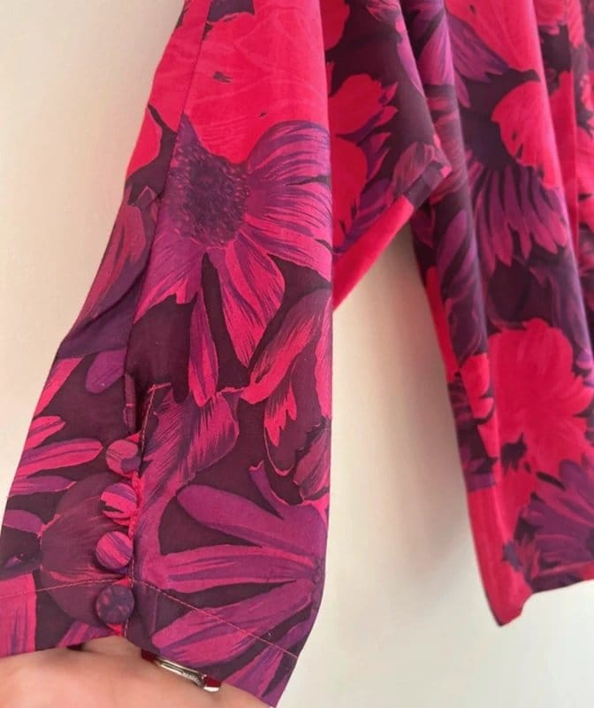 Vintage Dressing 🩷 Y2K Pink Purple Floral Satin Blouse Shirt Retro 2000s Button Sleeve Party Top 🩷 - 1