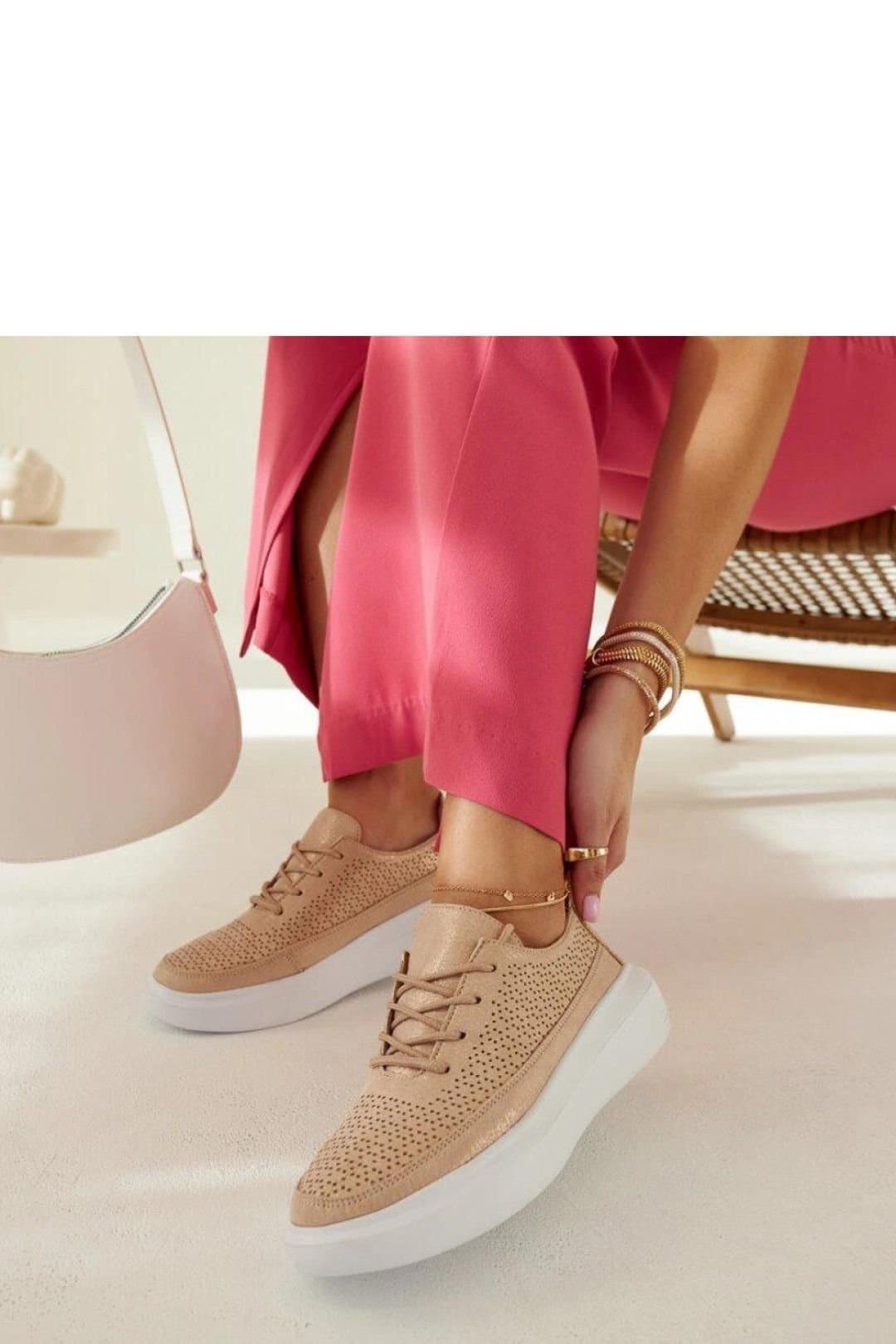 Love Lace Love Lace Women's Lace Up Platform Sneakers in with White Rubber Sole in Beige