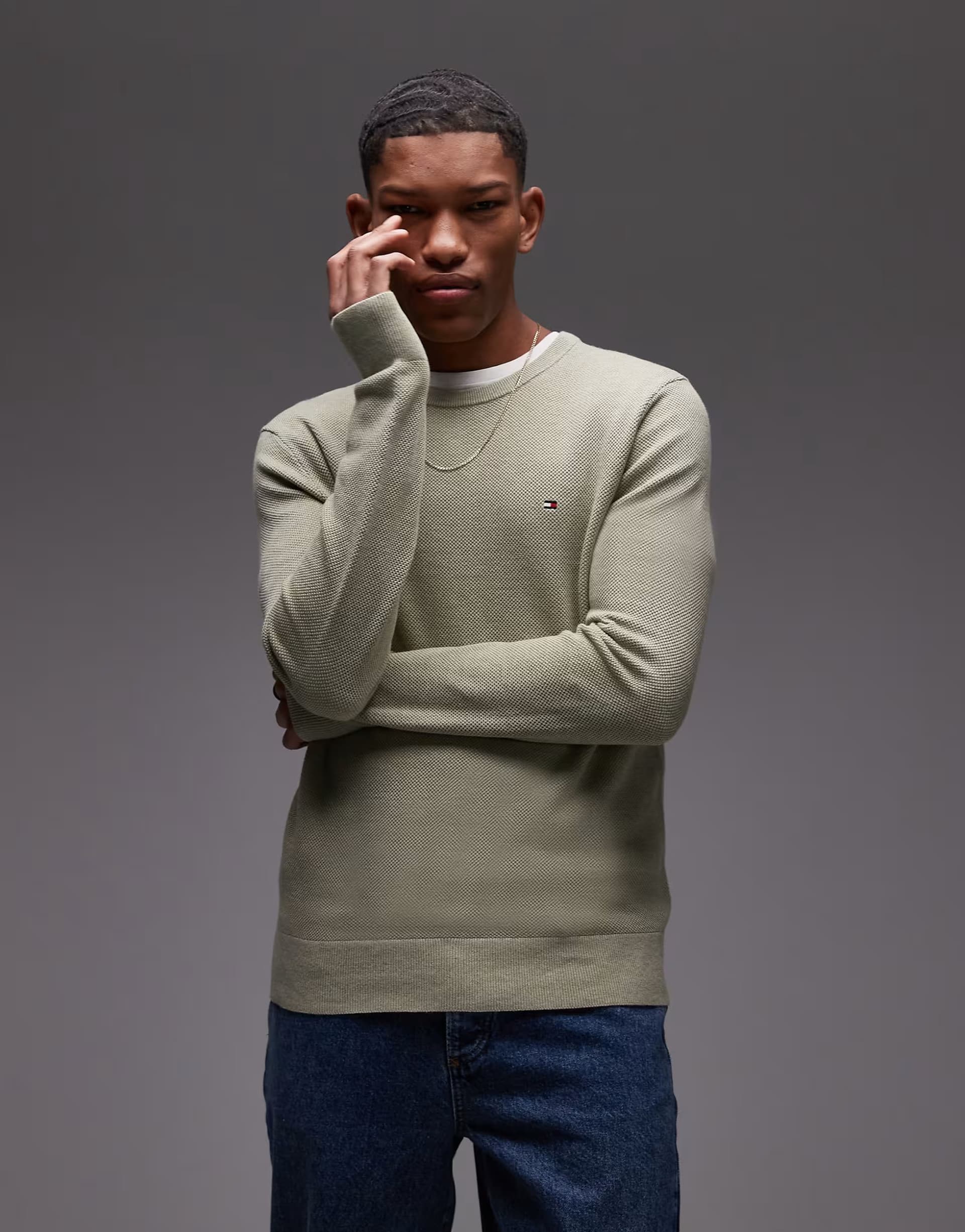 ASOS Tommy Hilfiger essential structure jumper in olive marl