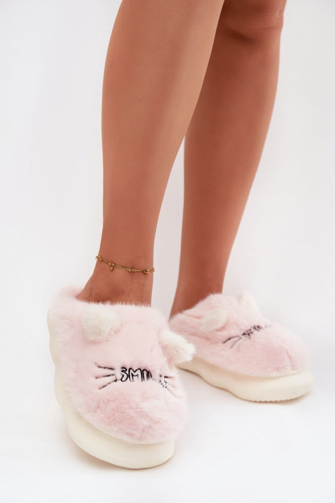 Love Lace Love Lace Pink Fur Home Slippers with Smile Inscription