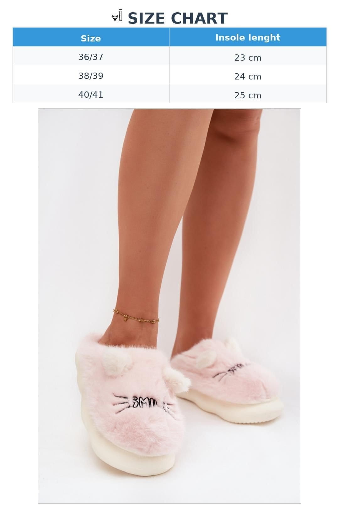 Love Lace Love Lace Women's Fur Home Slippers With Smile Inscription & Cute Ears Soft in Pink - 4