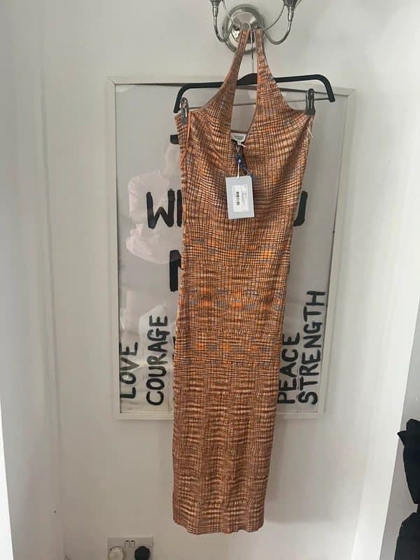 & Other Stories & Other Stories space dye knitted halter neck dress  maxi dress in orange,#holiday, party, brunch