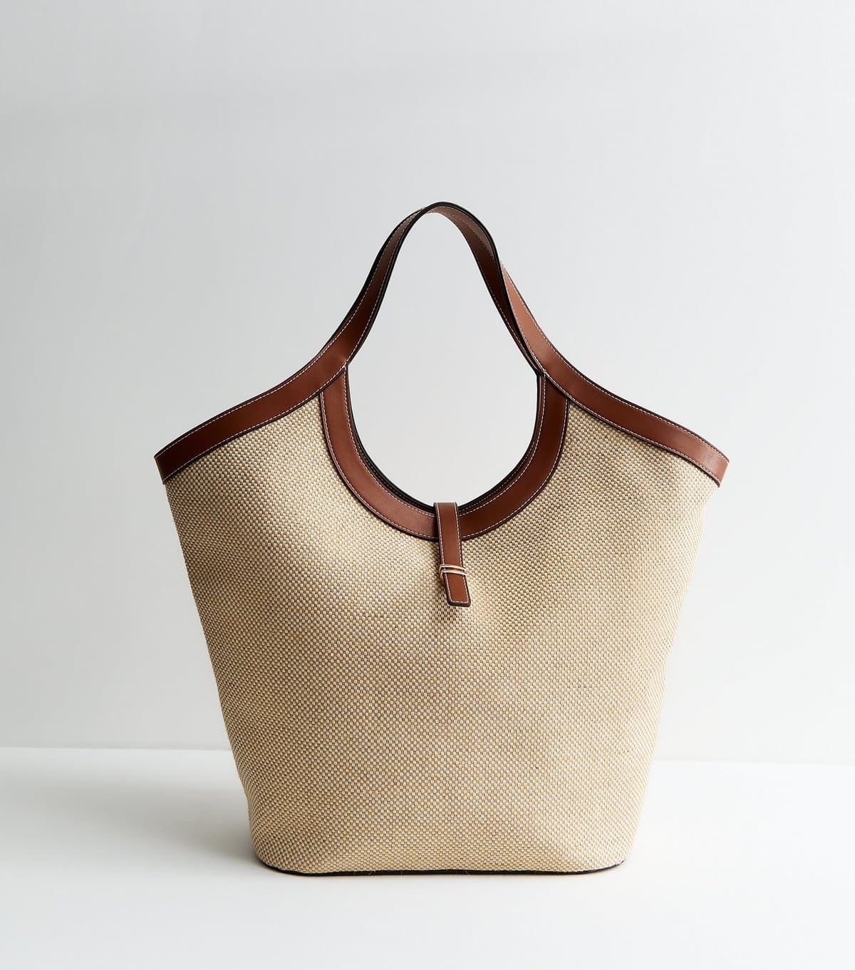 New Look New Look Stone Canvas Faux-Leather Trim Tote Bag