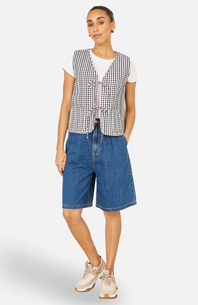 Yumi Yumi Women's Black Gingham Reversible Cotton Tie Waistcoat - 2