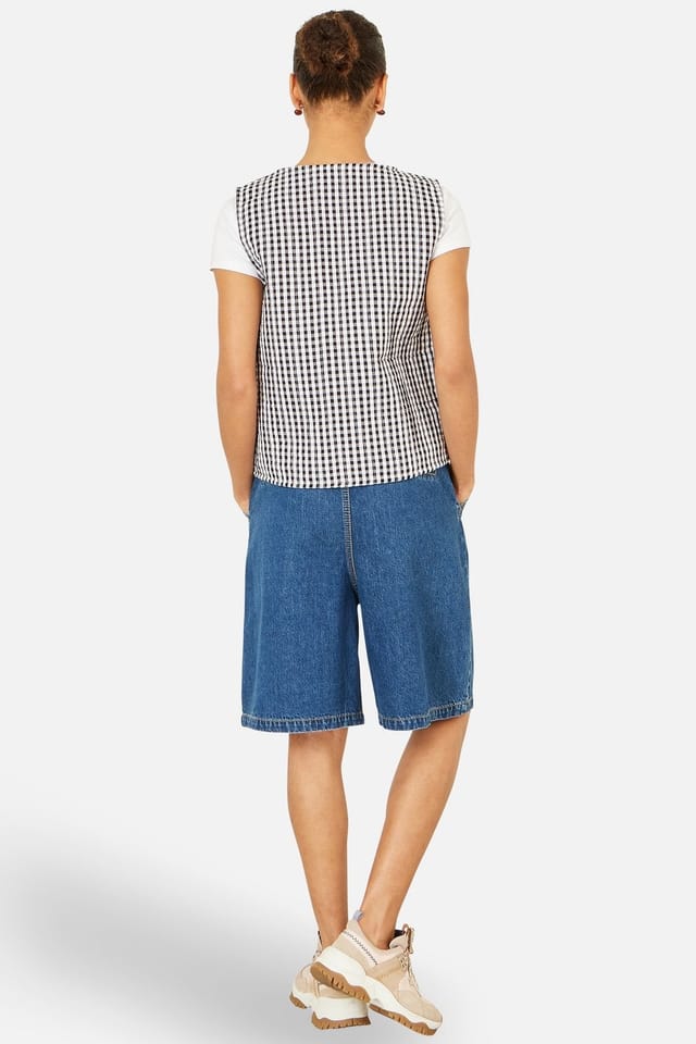 Yumi Yumi Women's Black Gingham Reversible Cotton Tie Waistcoat - 3