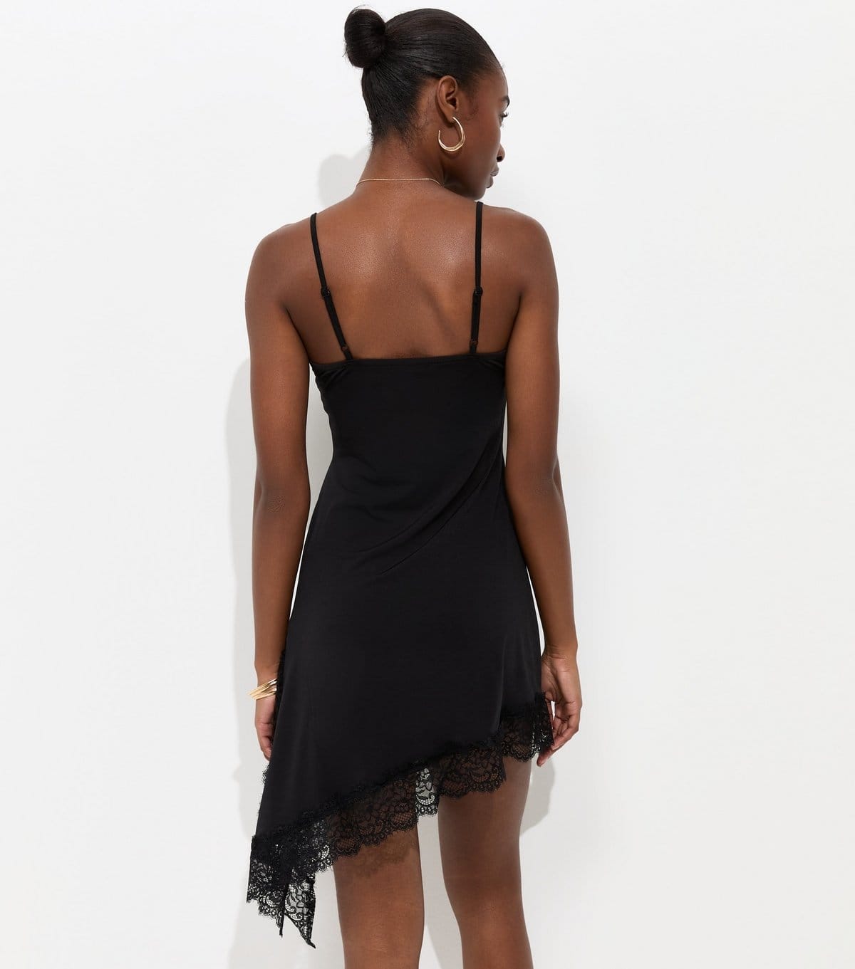 New Look Women's Black Jersey Lace Trim Asymmetric Hem Cami Mini Dress New Look - 4