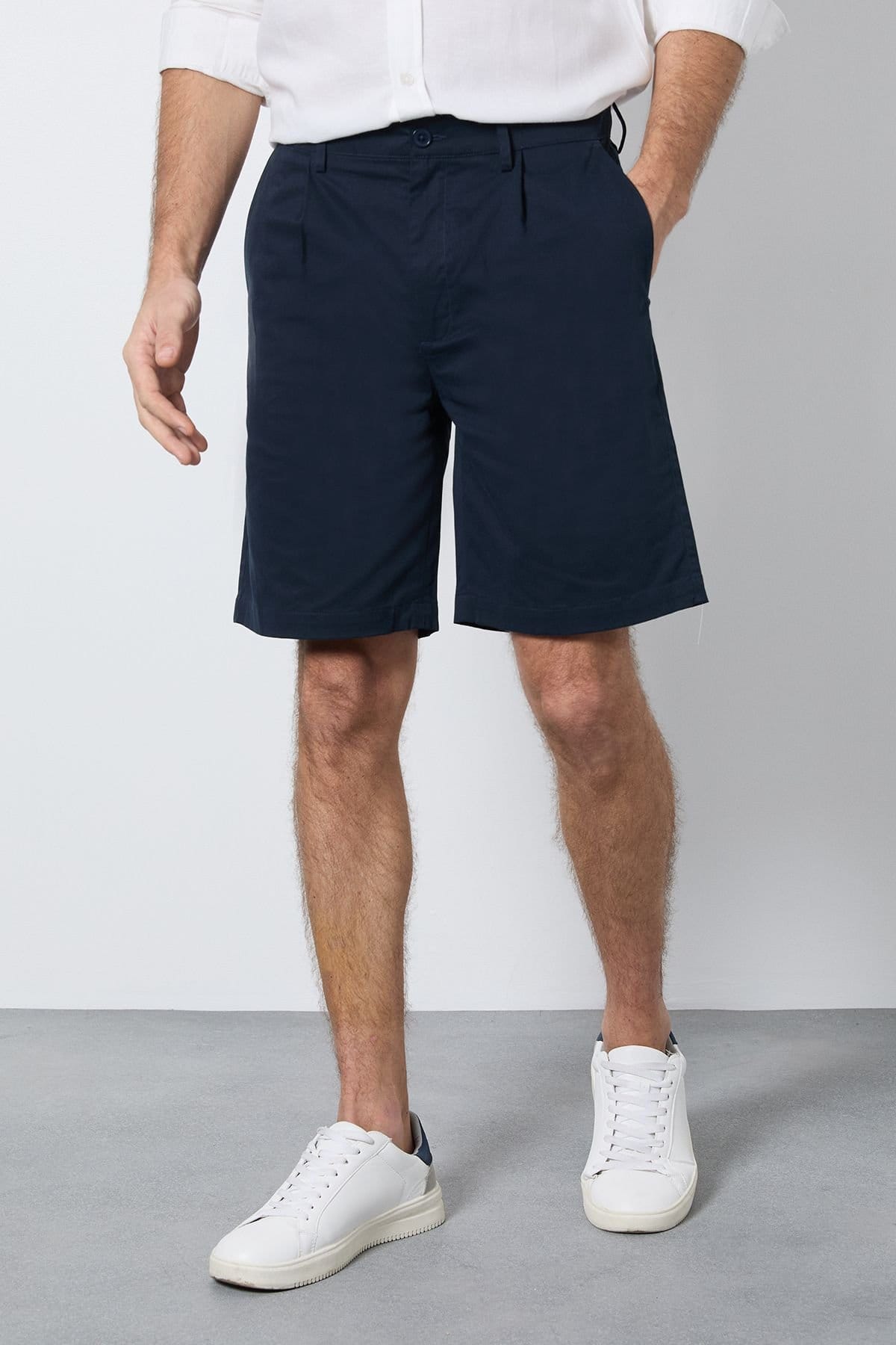 Burton Men's Navy Pleat Front Smart Chino Shorts